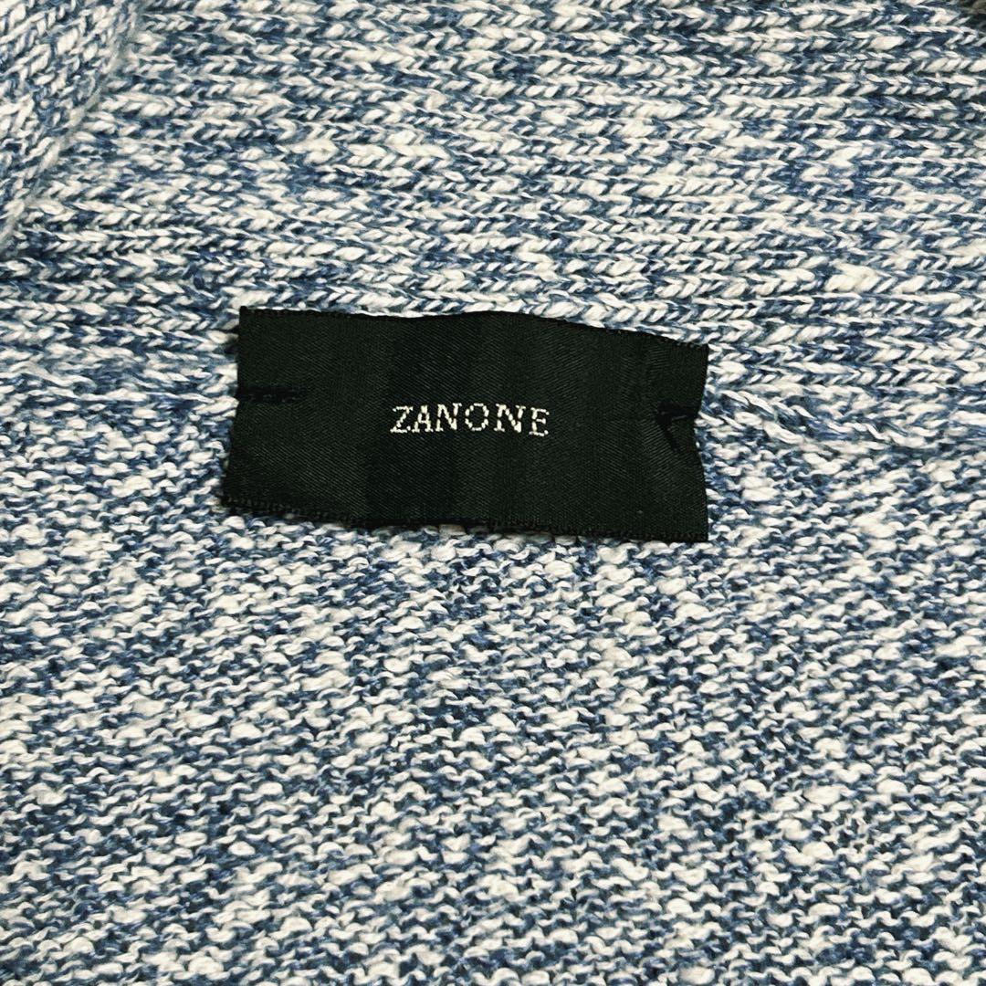 ザノーネ★美品★コットンリネンショールカラーカーディガン★サックスブルー