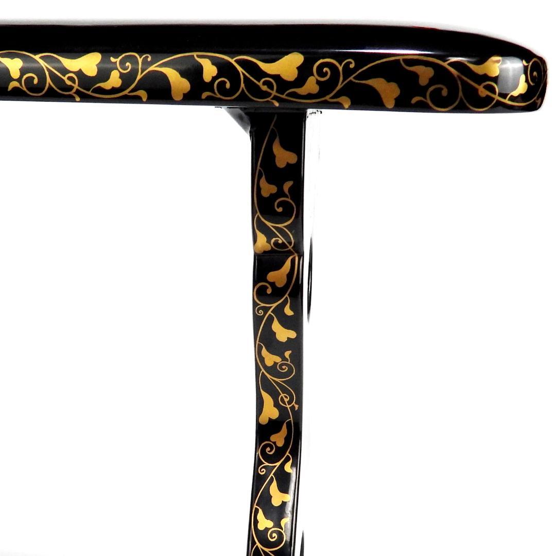 時代物 唐草金蒔絵 脇息 肘置 黒塗 木製