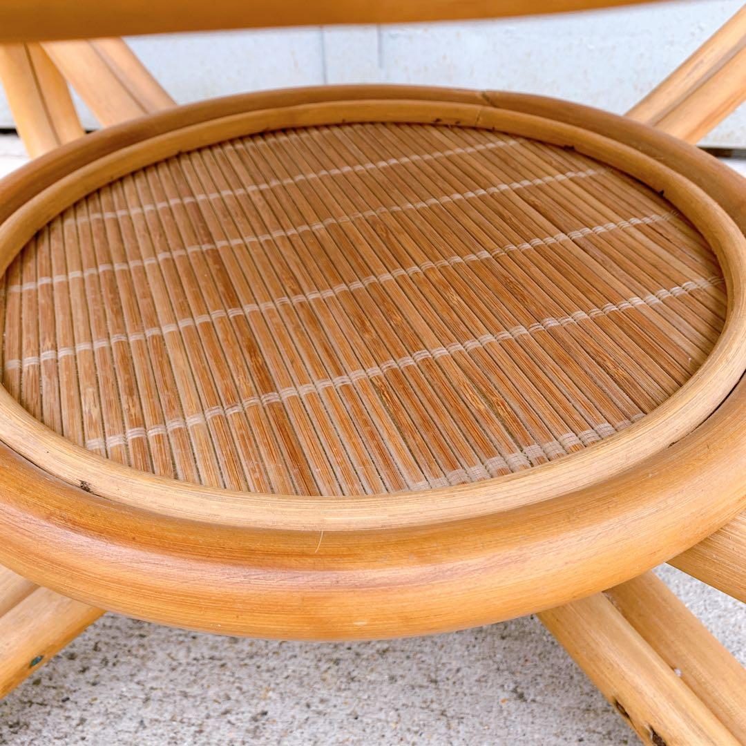 【送料込】アンティーク ラタンガラスローテーブル 藤家具 古民具 昭和レトロ