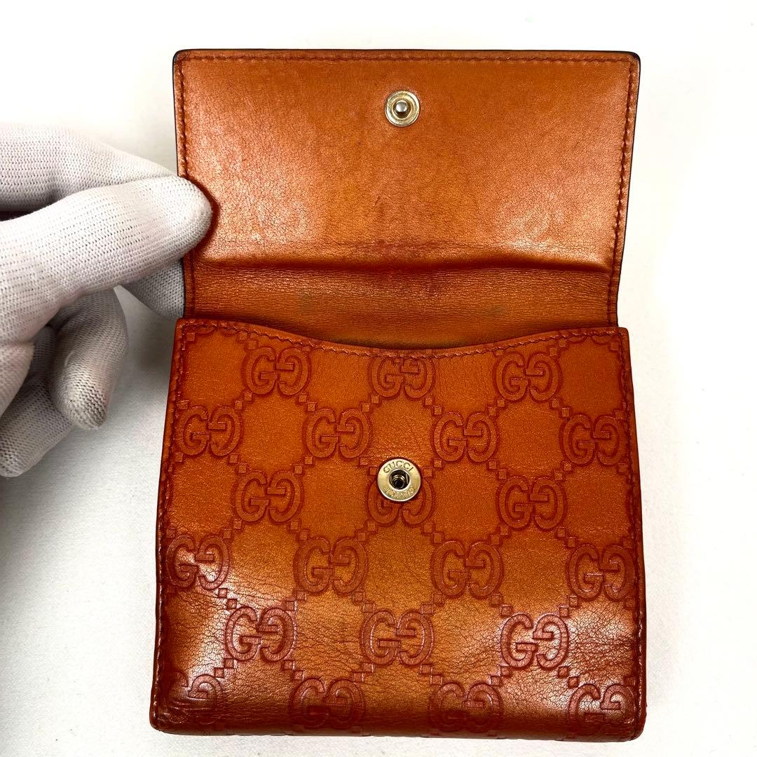 グッチ　二つ折り財布　ハートロゴプレート　GGシマレザー　型押しエンボス　美品