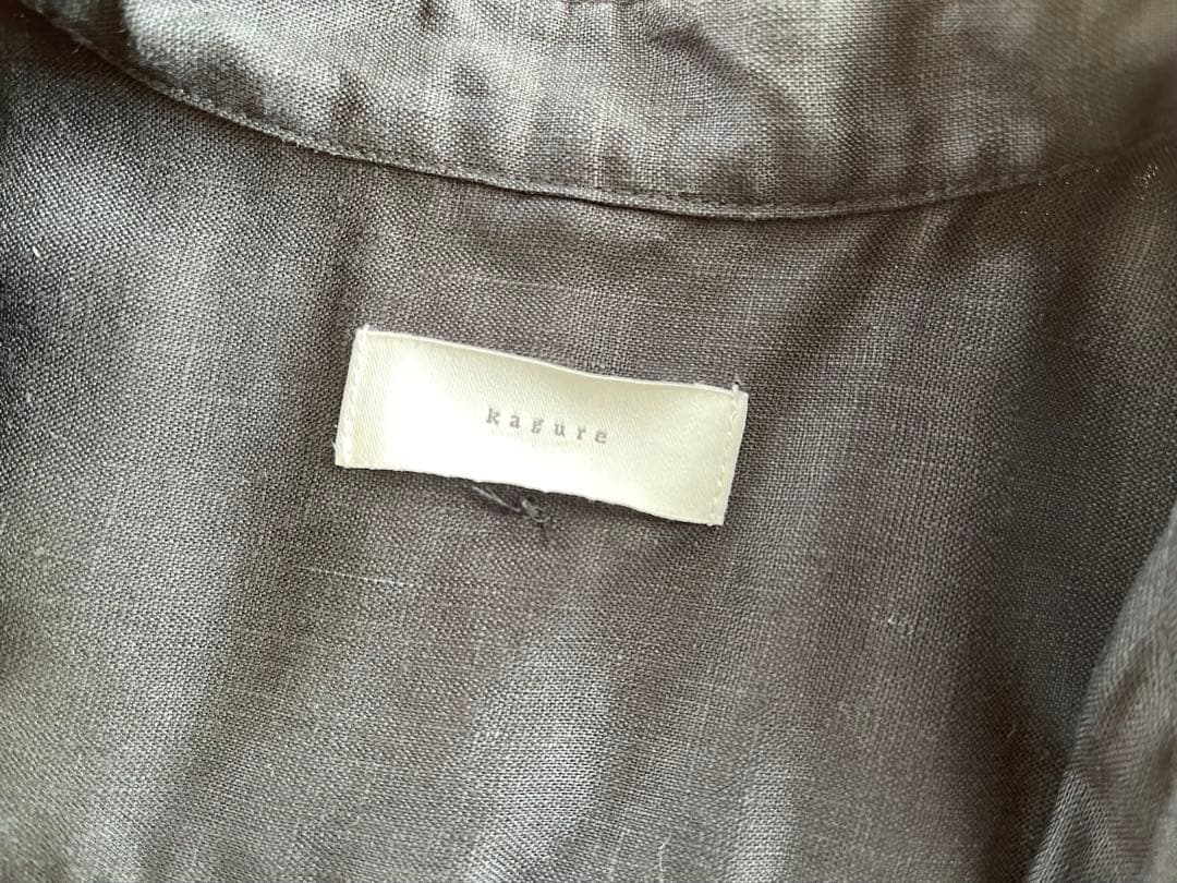 かぐれ　リネンハーフスリーブオールインワン　オーバーオール　ブラック　黒