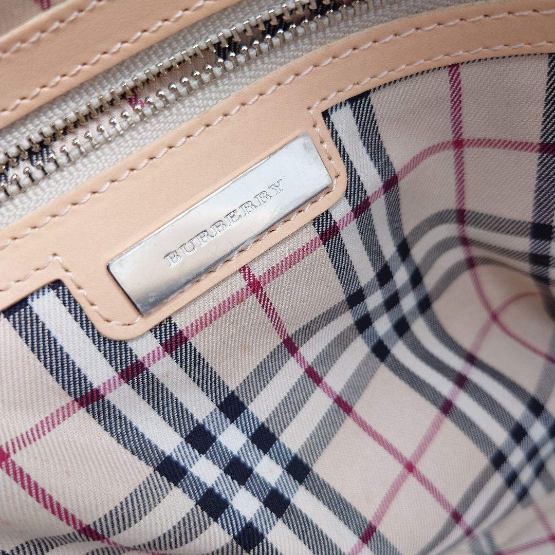 BURBERRY ミニボストンバッグ キャンバス ベージュ ヌメ革 バーバリー