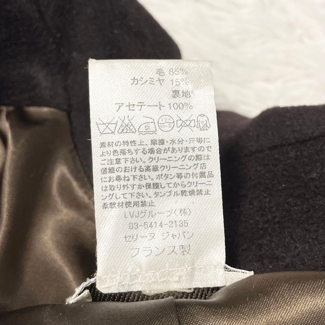 【極美品】CELINE ウールカシミヤ ロングコート 38 濃茶 ロゴボタン