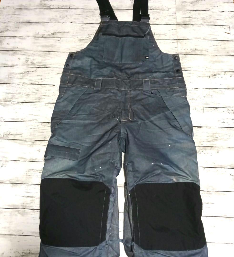 【686】 ビブパンツ サロペット デニム風 ダメージ加工 Lサイズ