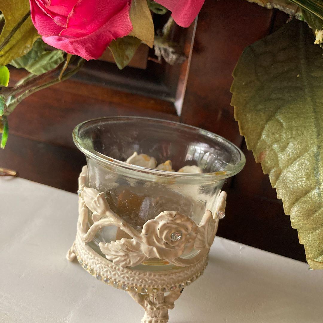 ホワイトローズキャンドルホルダー  花びん 小物入れ  ヴィンテージレア物