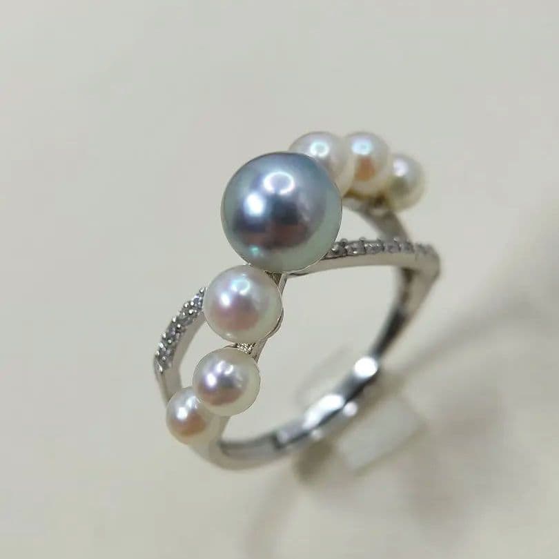 本真珠　あこや真多麻ナチュラルブルー7㍉　S925フリーサイズリング　新品