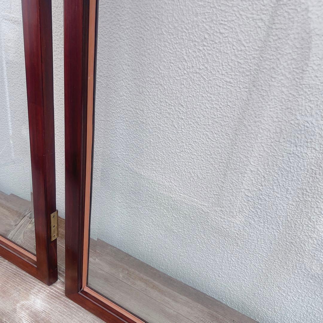 美品　中国の古い装飾扉　ドア　竹模様　木製　観音扉　両面ガラス　建具