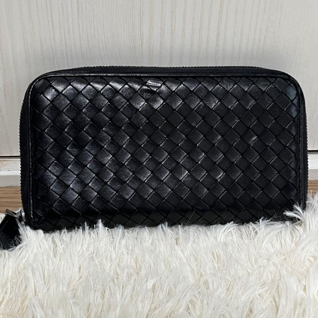 BOTTEGA VENETA ラウンドファスナー 長財布 イントレチャート 黒