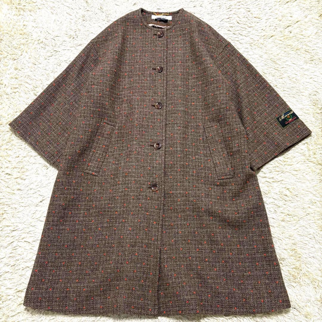 極美品　ミュベール　ニットカラー付ドット刺繍コート　ツイードコート　人気完売品