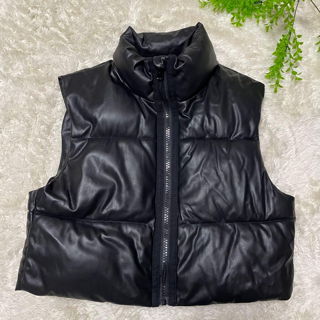超美品　ZARA ザラ　【L】 フェイクレザーパフベスト　ハーフダウンベスト
