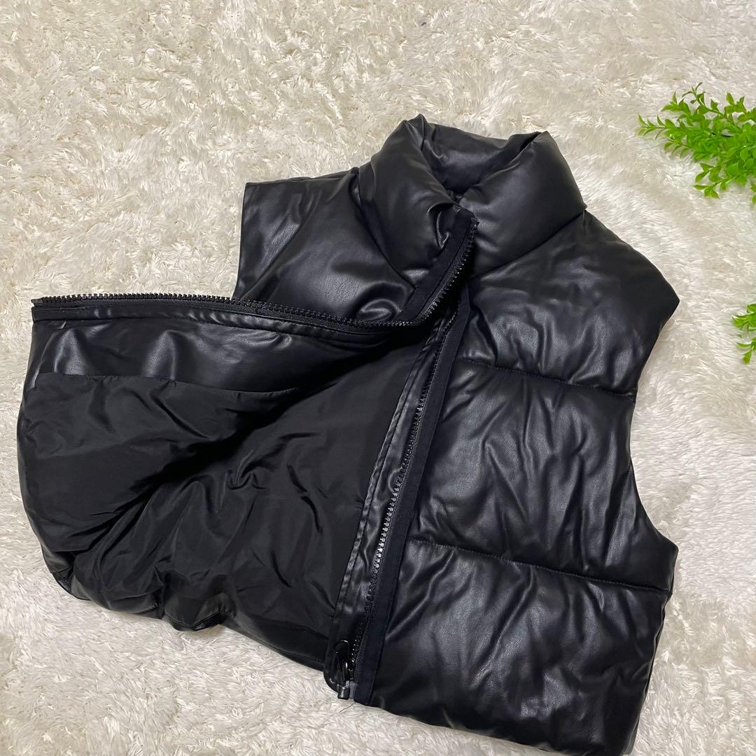 超美品　ZARA ザラ　【L】 フェイクレザーパフベスト　ハーフダウンベスト