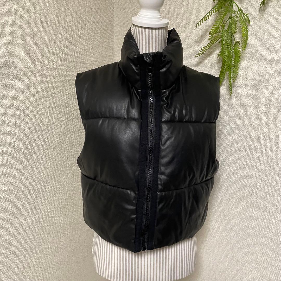 超美品　ZARA ザラ　【L】 フェイクレザーパフベスト　ハーフダウンベスト