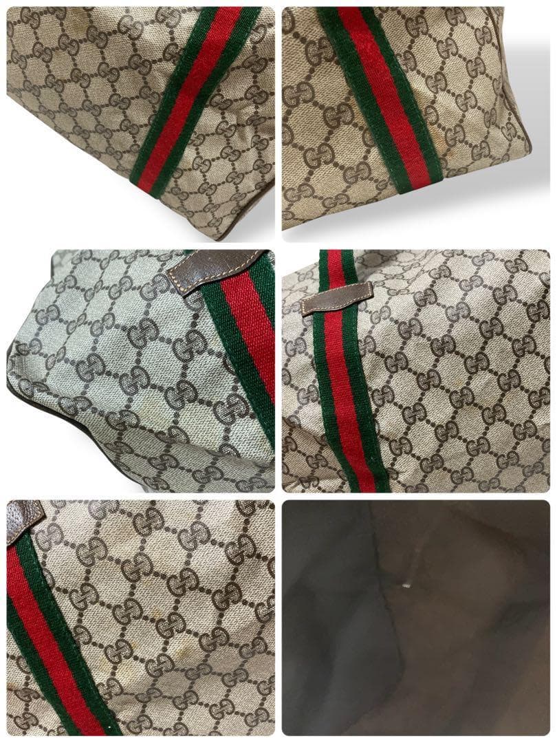 【美品】オールドグッチ　シェリーライン　ボストンバッグ　gg柄　PVC レザー