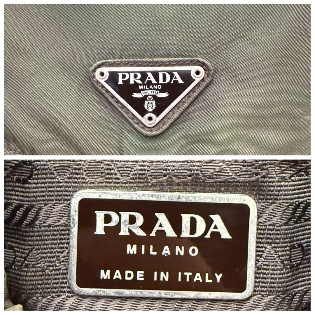 【美品】PRADA プラダ 三角ロゴ リュック バックパック 白タグ カーキ