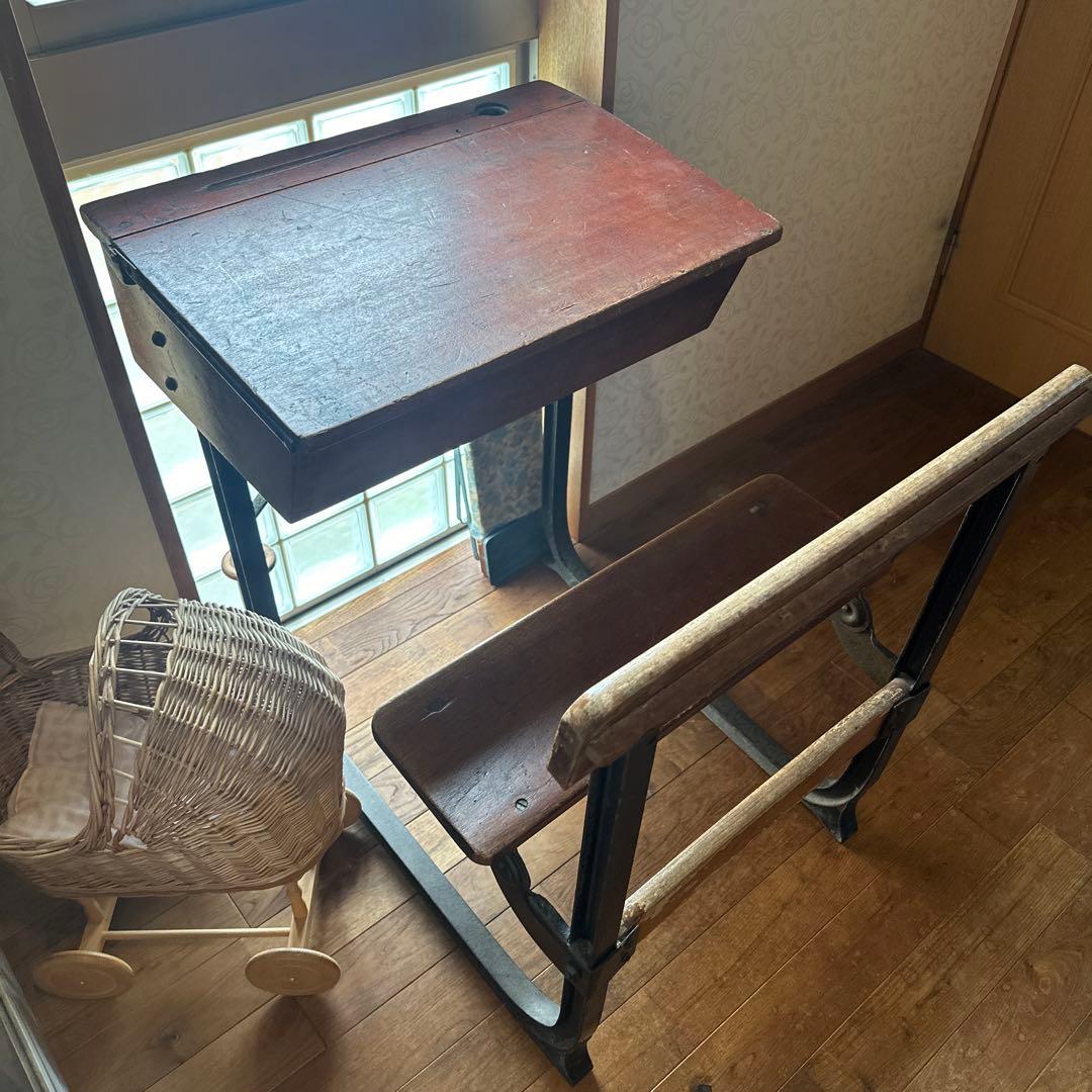 イギリス？　アンティーク　ビンテージ　スクールデスク ベンチ