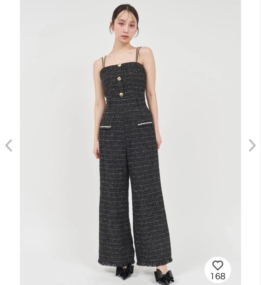 ロイヤルパーティー　ダブルチェーンストラップツイードオールインワン 黒