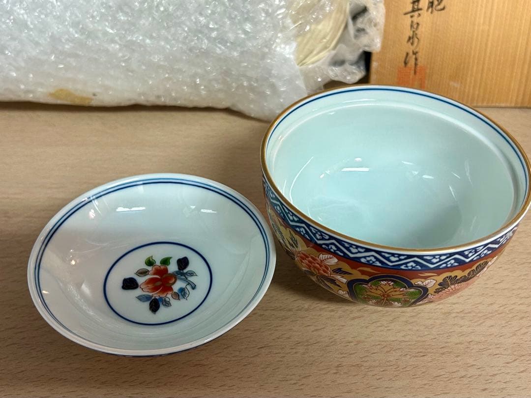 有田　日肥　其泉　極錦金彩　古伊万里蓋付碗5客　未使用