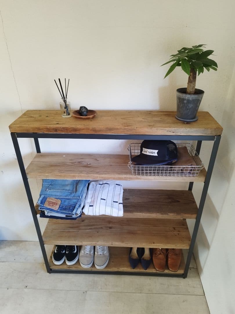 オープンシェルフ　アイアンシェルフ　アイアン家具　靴棚　什器　古材