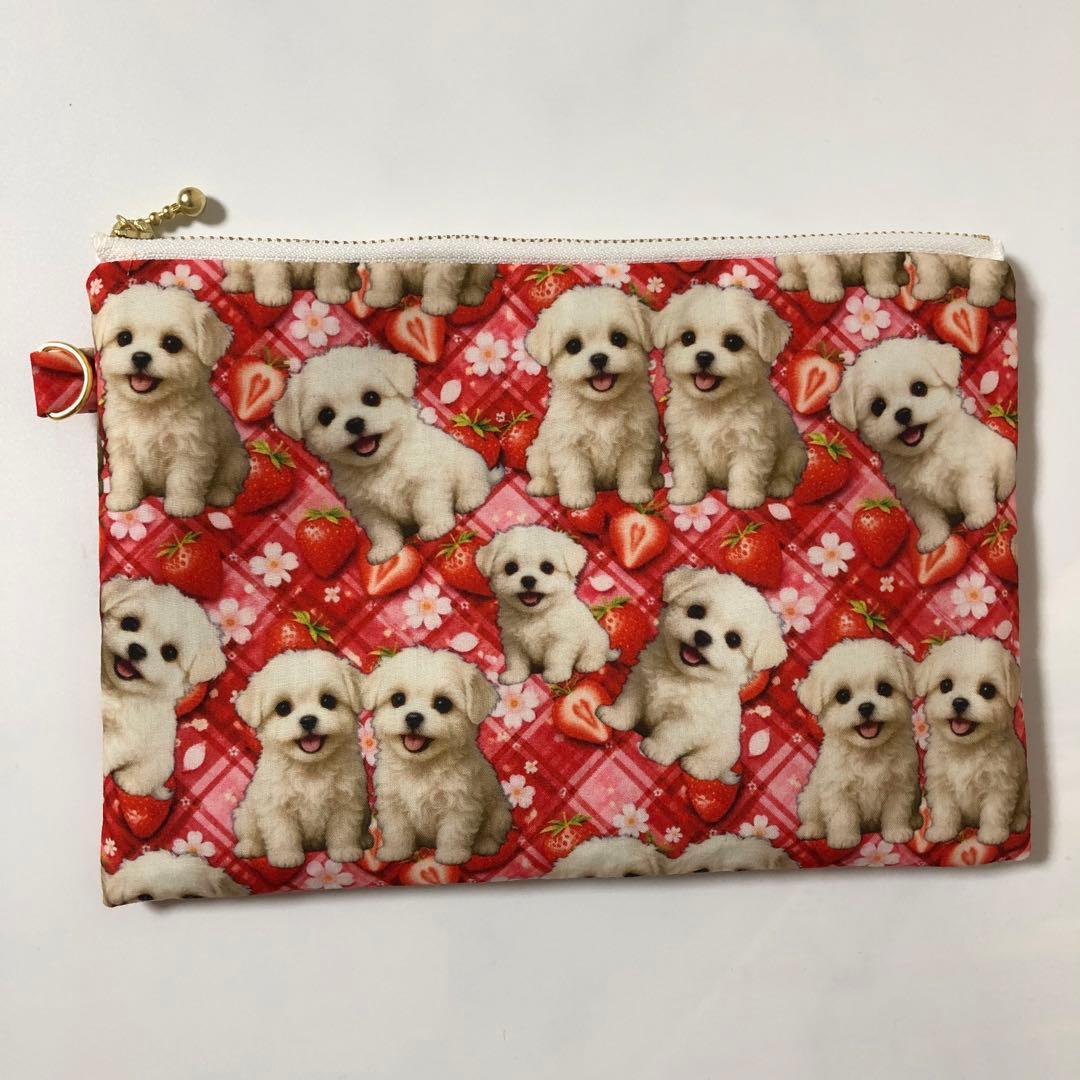 マルチーズ　フラットポーチ　 20センチファスナー