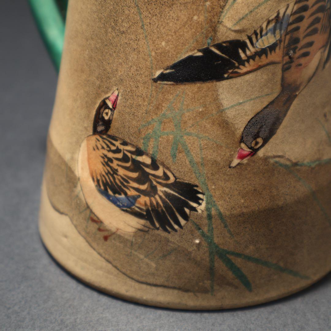 薩摩焼　錦光山　月に雁文水注　里帰り　骨董　R1574ダC