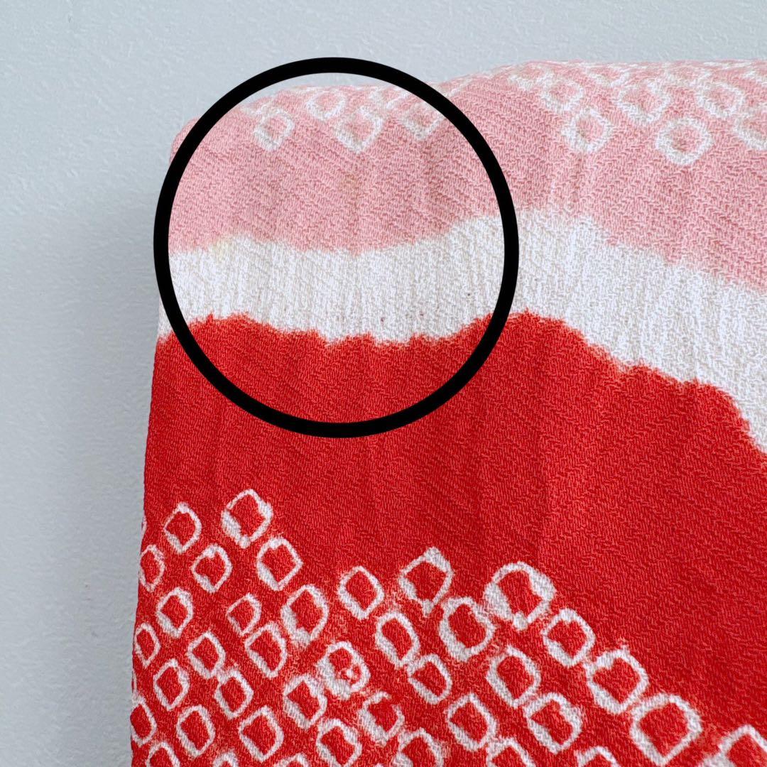 七五三　３歳女の子　産着リメイク　きもの長襦袢　しぼり　ピンク白赤　蝶　7040