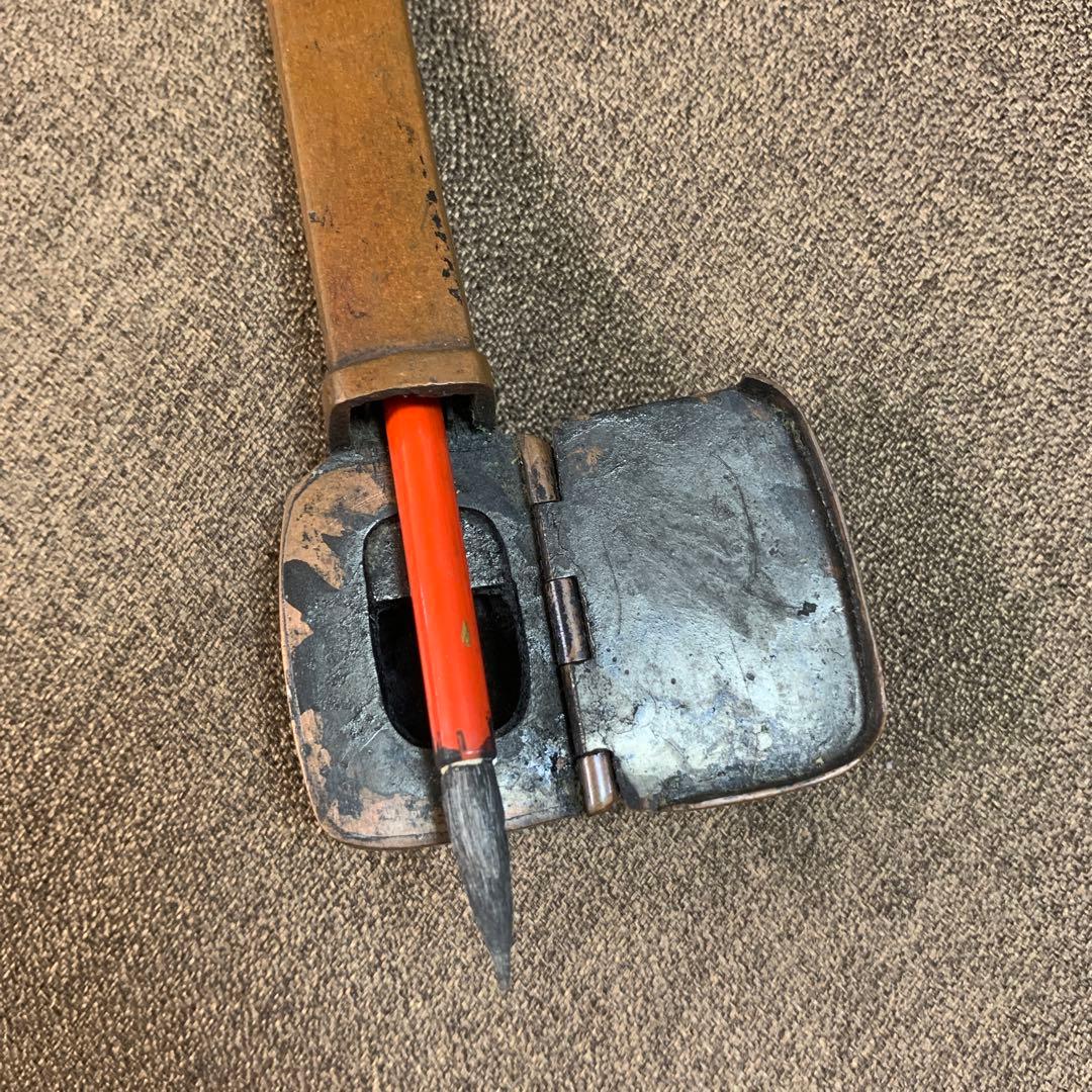 骨董○古銅矢立○ 年代・時代物　銅製 /筆記用具/文房具/墨/筆入れ/書道具