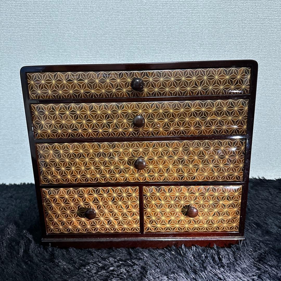 勲六等瑞宝章受章 露木清次作 漆 引出 箱根 寄木細工 30×35×25cm 檜