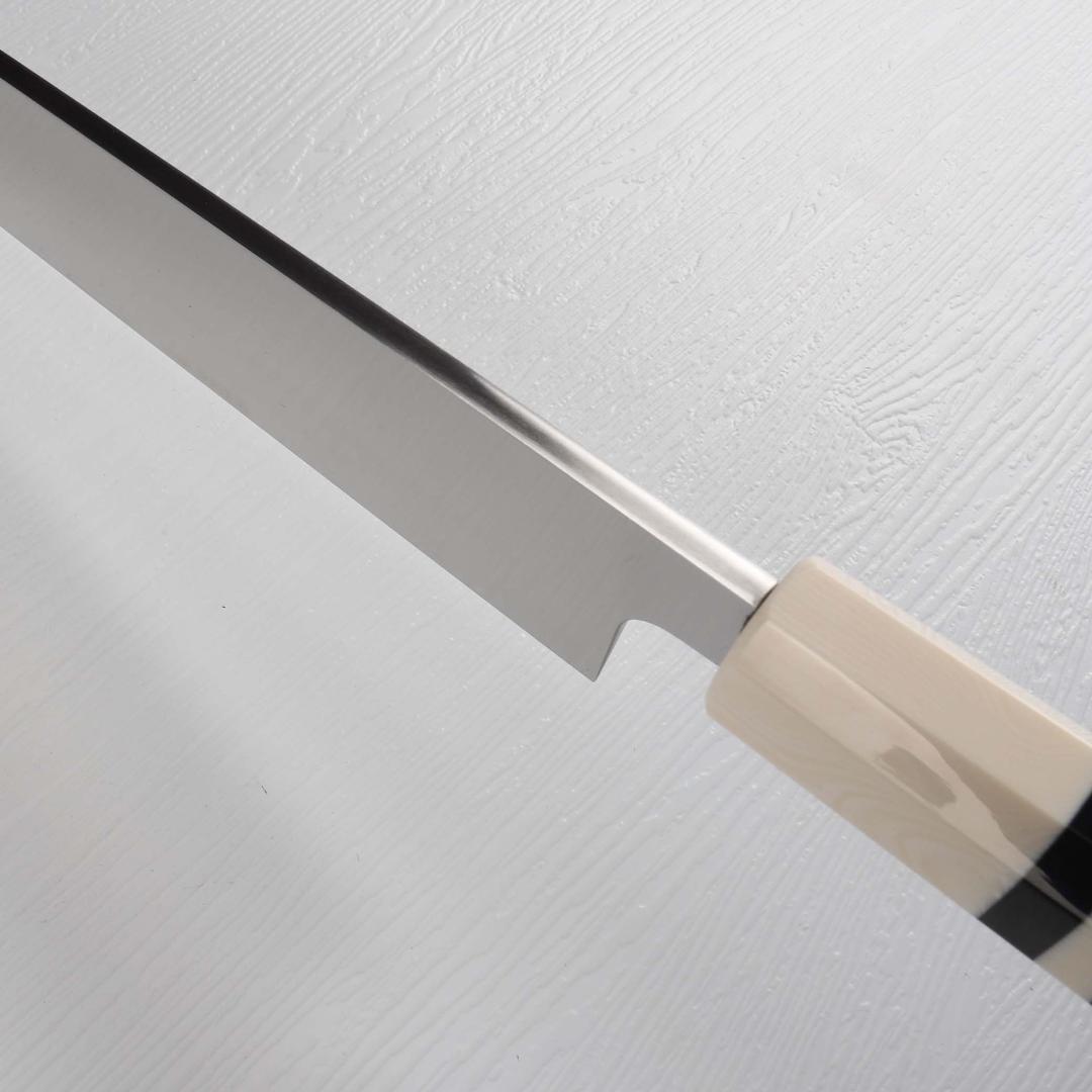 梵静刃物 牛刀 尺 ウルトラ鏡面仕上げ 和牛刀 両刃包丁 人工象牙黒三本巻八角柄