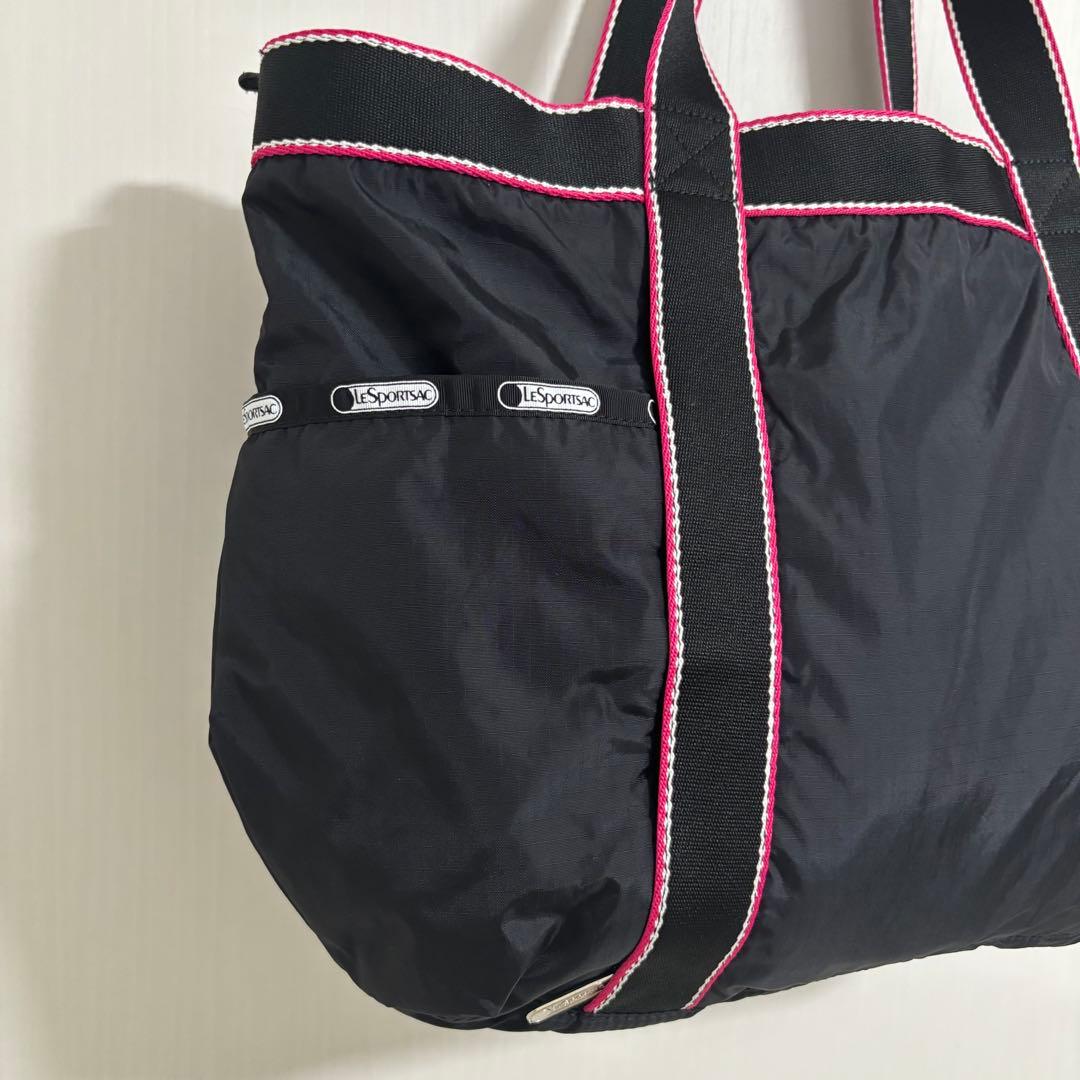 【極美品】LeSportsac レスポートサック 黒×ピンク トートバッグ
