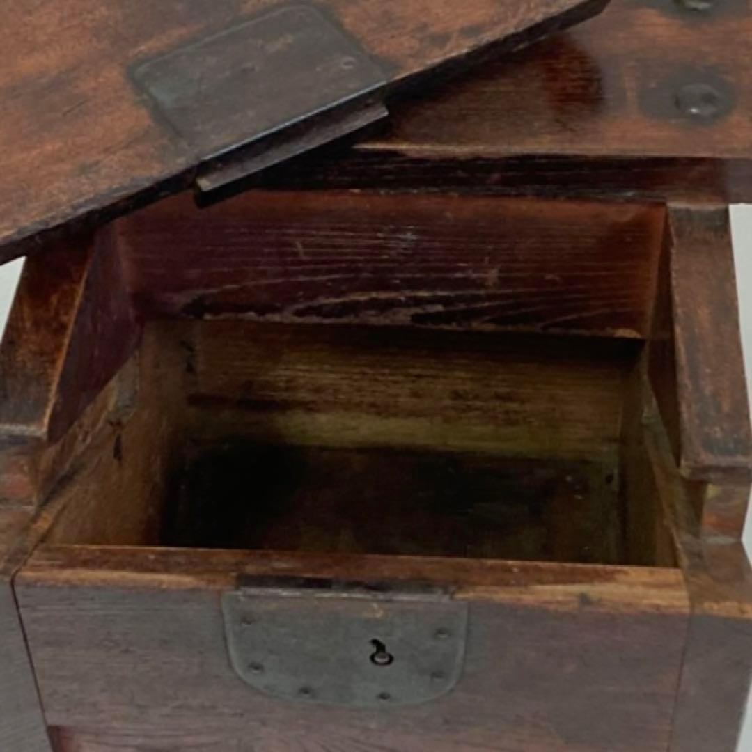 古い銭箱 千両箱 金庫 貯金箱 木箱 欅 木製 鉄 時代物 レトロ アンティーク
