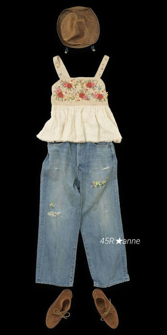 45R★ライ麦デニムのシャルロット5遖加工（フラワー・清）