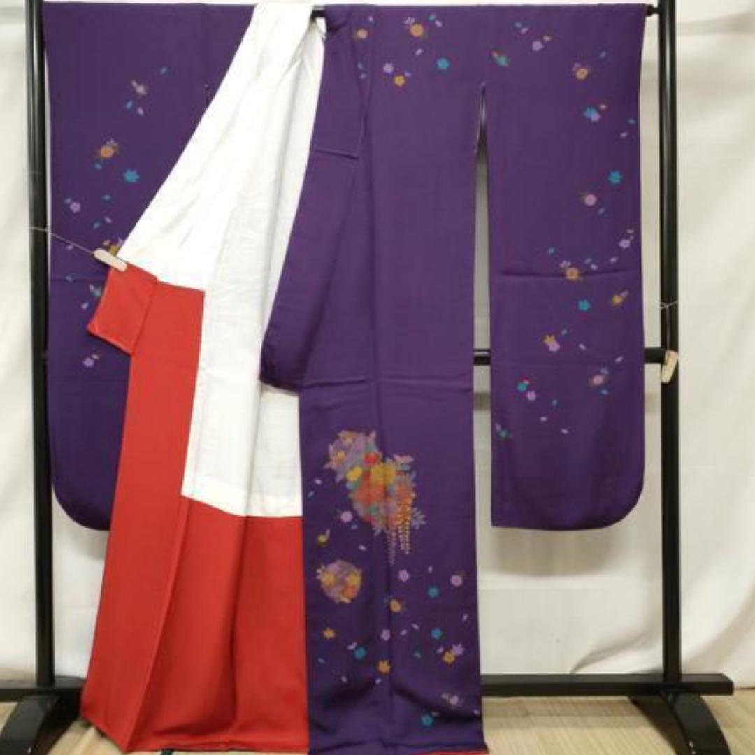 振袖 フルセット6点サイズＬ雪輪舞花文　金彩　正絹