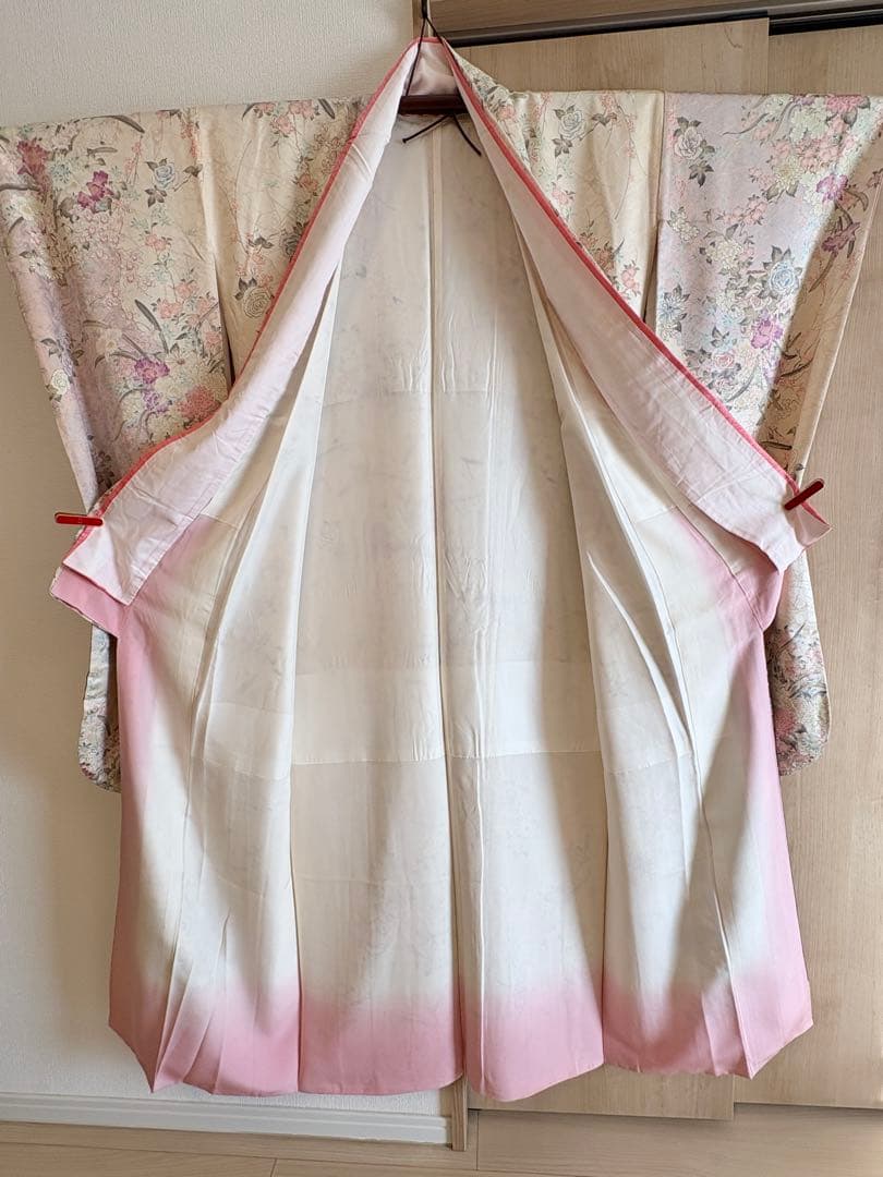 振袖セット 成人式応援 クリーム色系 紫系 ヴィンテージ MH2512261