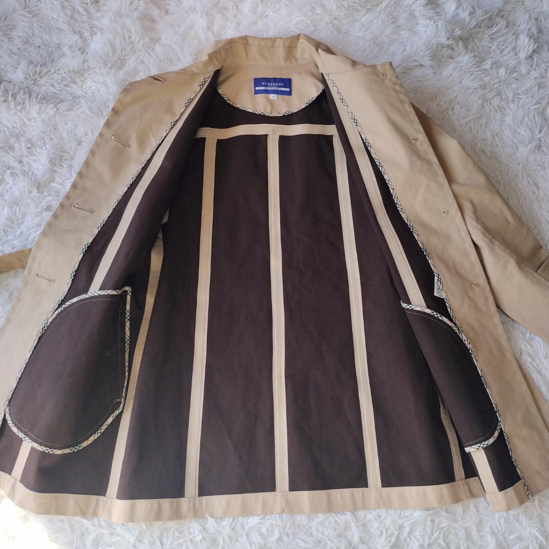 バーバリーブルーレーベル トレンチコート ベルト ハリ感 ノバチェック M ロゴ