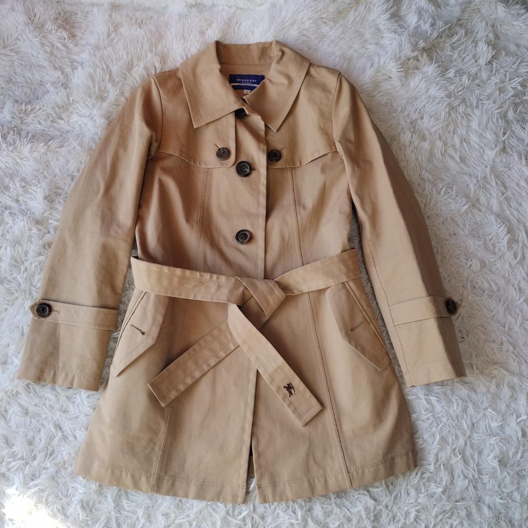 バーバリーブルーレーベル トレンチコート ベルト ハリ感 ノバチェック M ロゴ