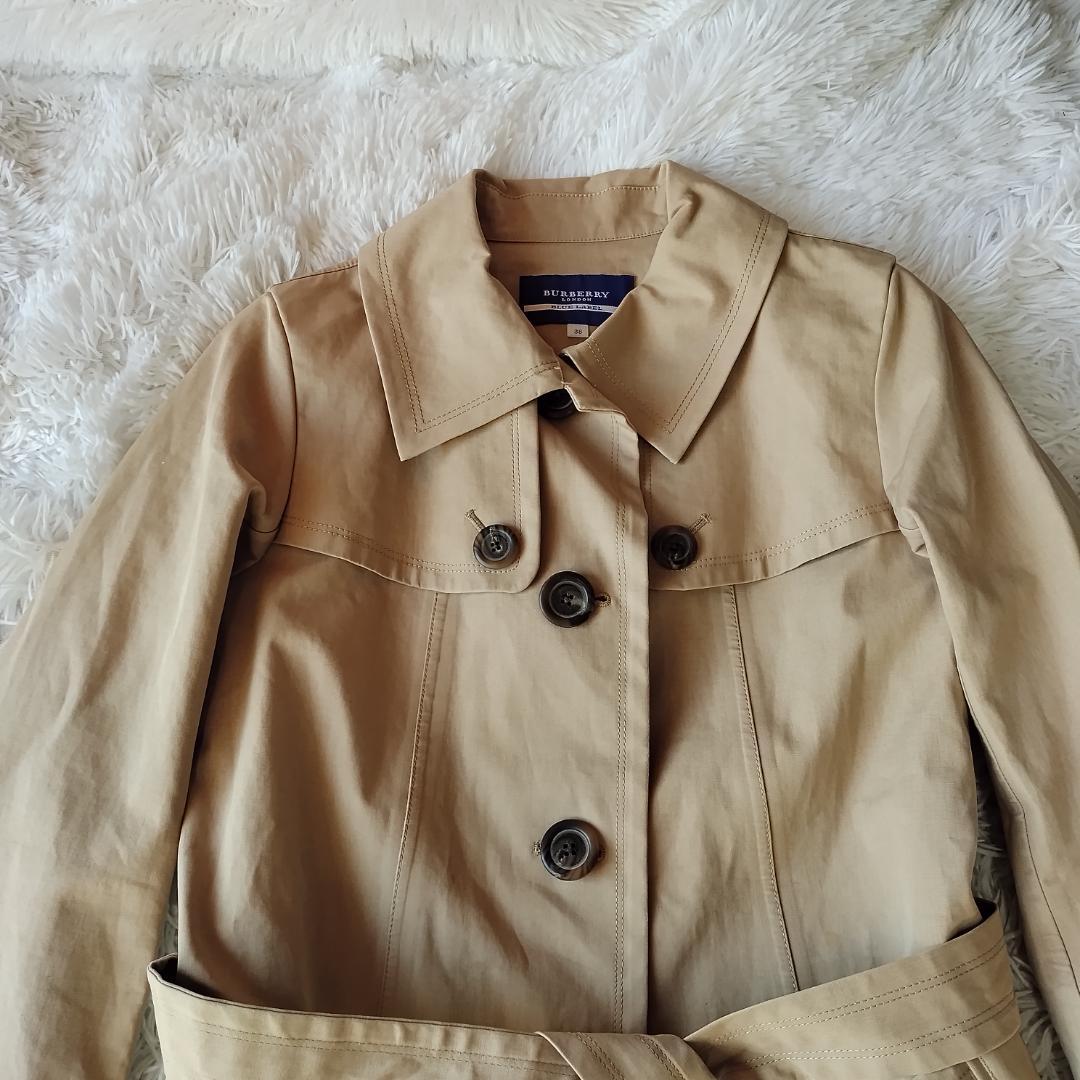バーバリーブルーレーベル トレンチコート ベルト ハリ感 ノバチェック M ロゴ