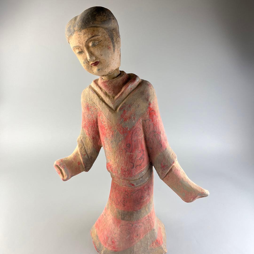 中国  漢女俑 立女俑 土器 彩陶 陶三彩 加彩 立像 女俑