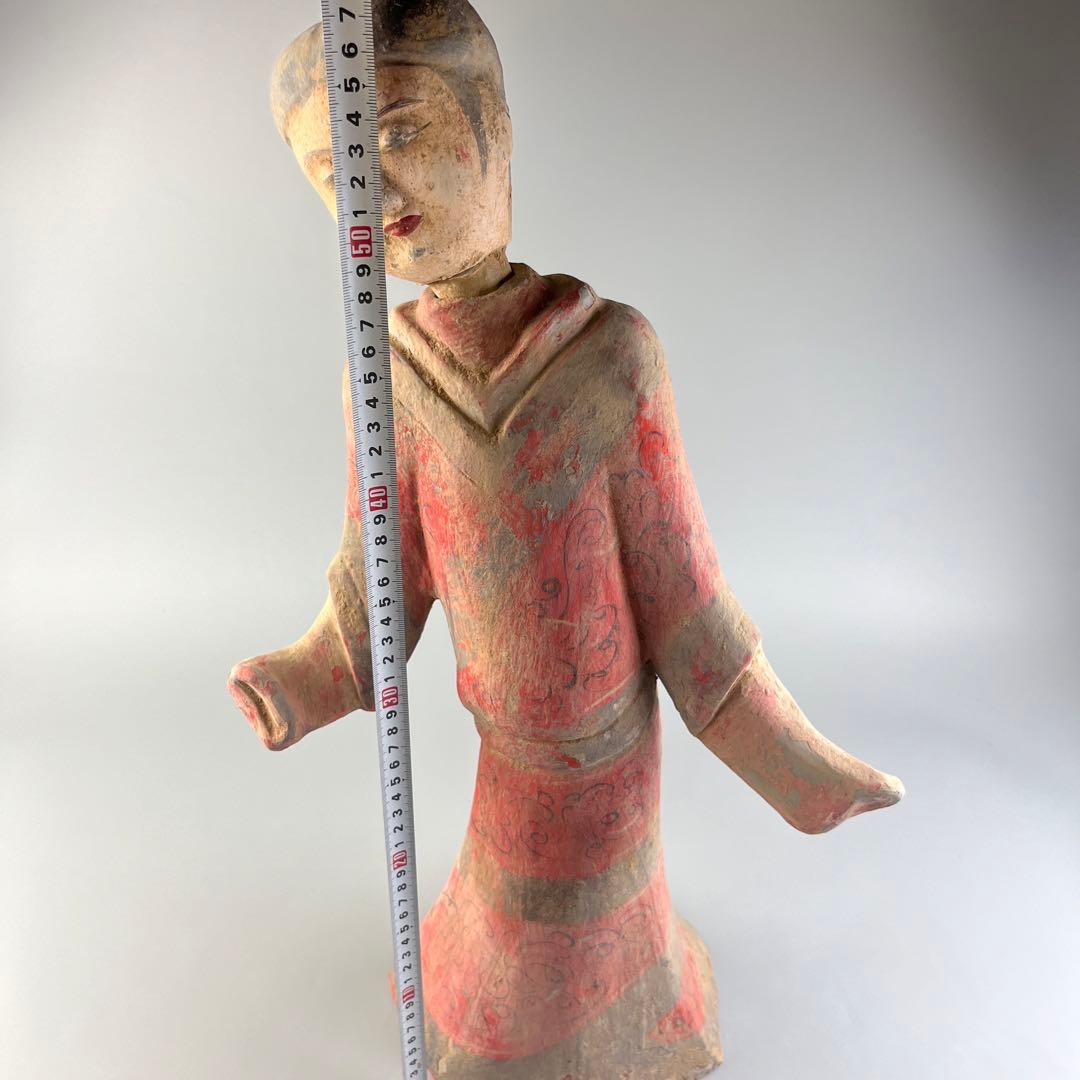 中国  漢女俑 立女俑 土器 彩陶 陶三彩 加彩 立像 女俑