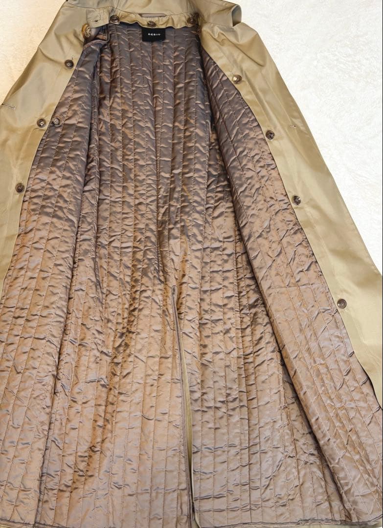 シルク　ロングコート　XL ライナー付き　トレンチコート　アクリス　Aライン
