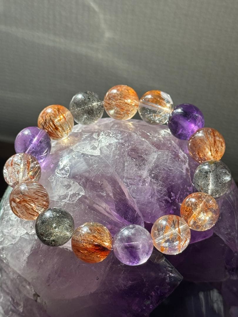 天然スーパーセブンブレスレット　14mm 天然石 パワーストーン