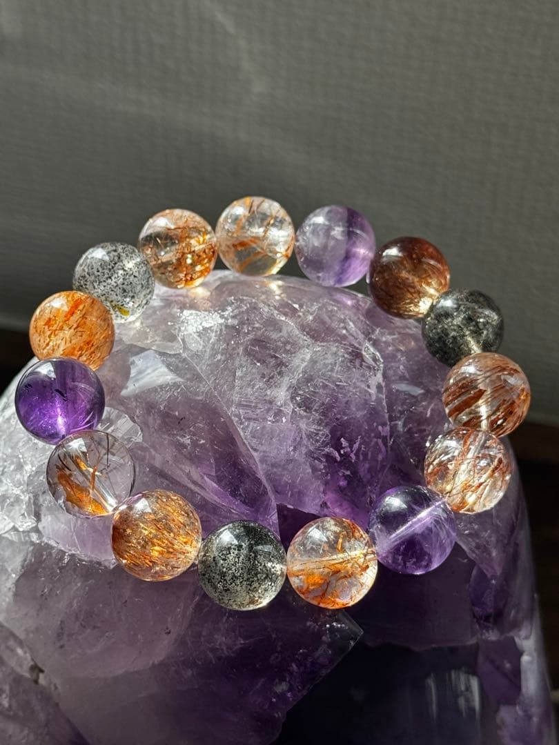 天然スーパーセブンブレスレット　14mm 天然石 パワーストーン