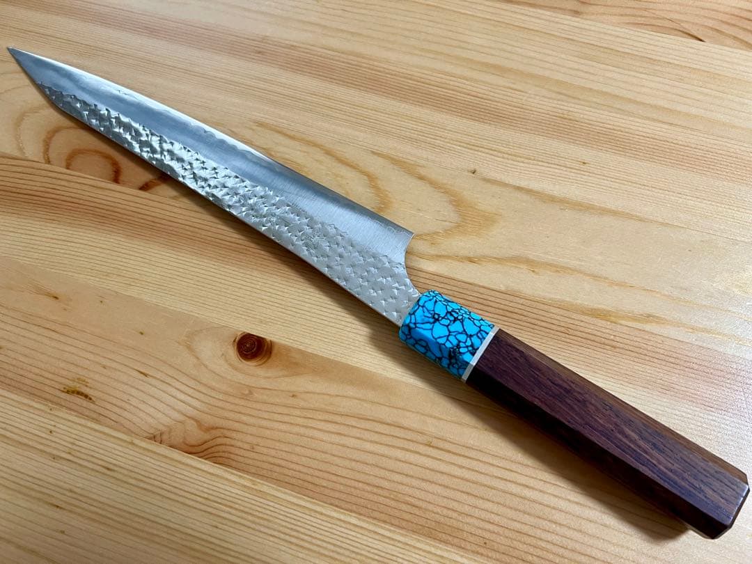 黒崎優 「閃光・鋭」筋引き包丁 240mm ウエンジ柄 ターコイズ桂