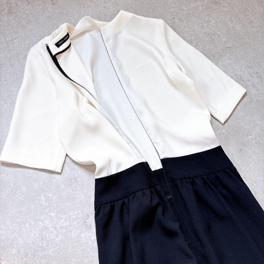 美品✨YOKOCHAN オールインワン　サロペット　ジャンプスーツ　半袖　白　黒