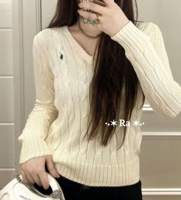 【美品】ラルフローレン大人気Vネックケーブルニットセーター現行品