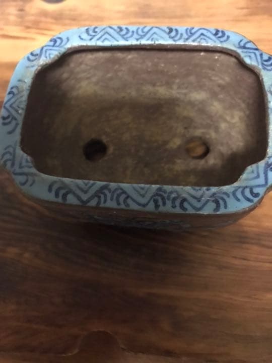 盆栽鉢　時代　陶翠　彩交趾黒泥隅入長方鉢