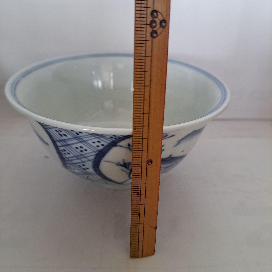 江戸中期　盛化年　薄焼　反縁　白磁椀　染付青磁　縦三割文　古伊万里染付