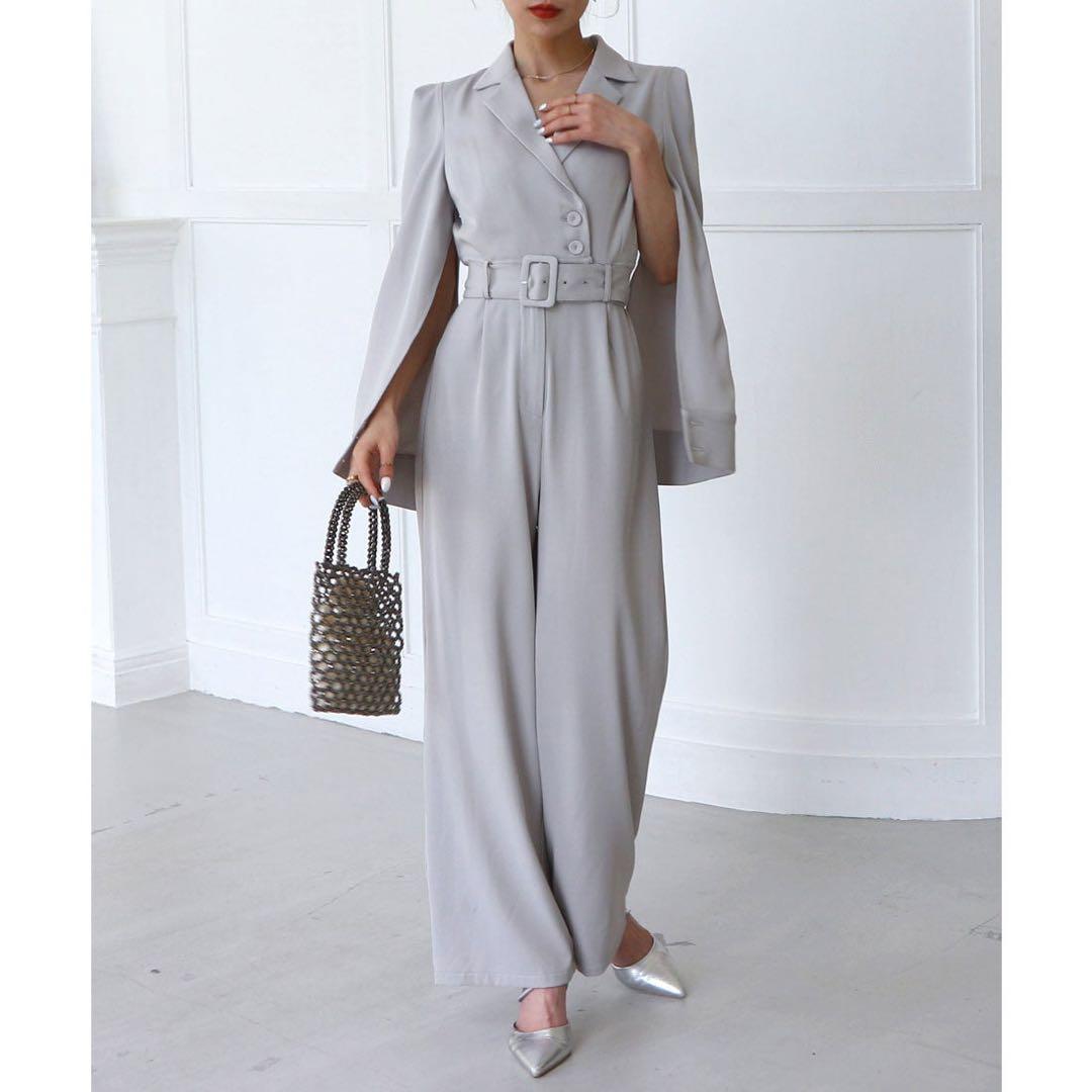  PARTY　ベルト付ケープ風オールインワン