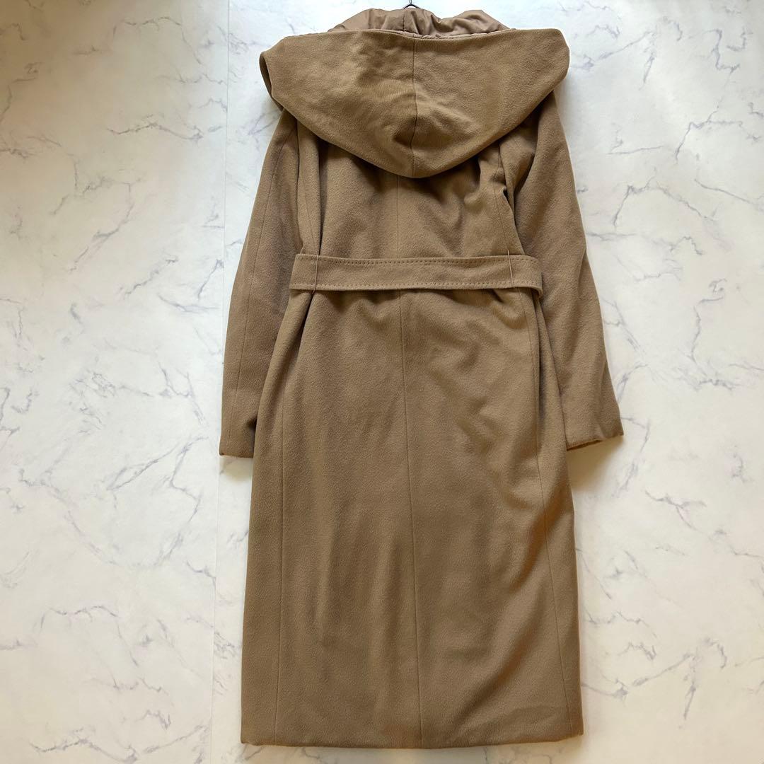 マックスマーラ シルク混コート フード ベルト 近年モデル キャメル