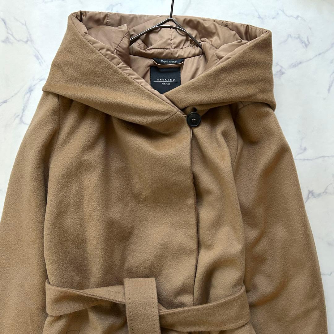 マックスマーラ シルク混コート フード ベルト 近年モデル キャメル
