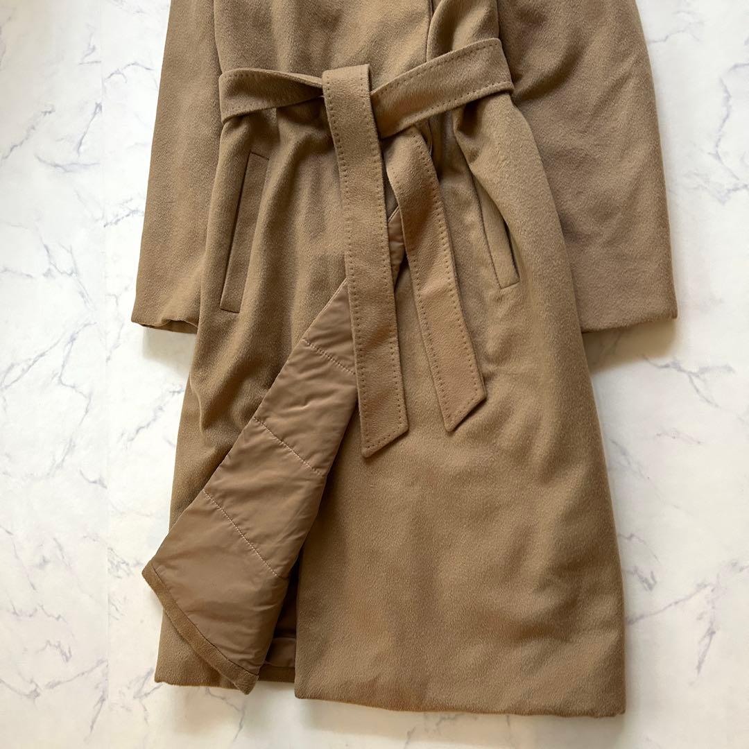 マックスマーラ シルク混コート フード ベルト 近年モデル キャメル